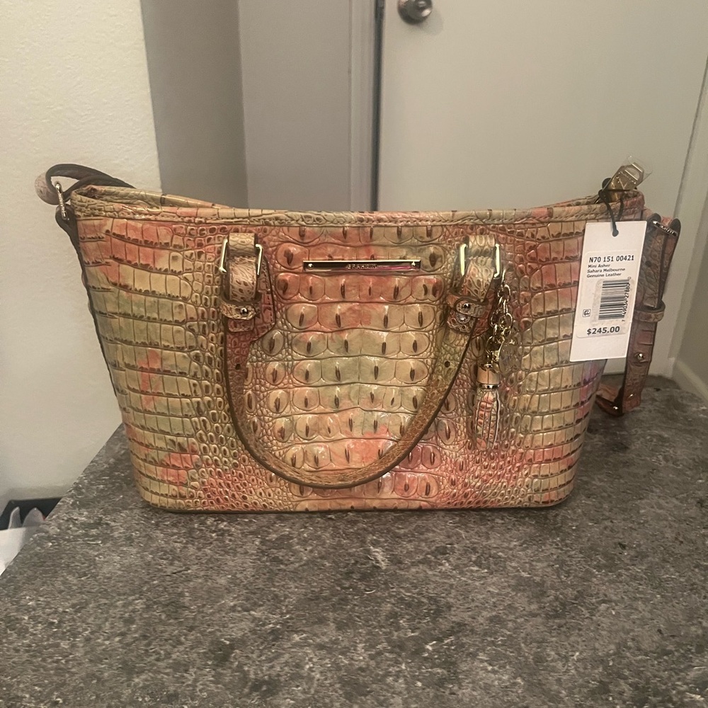 Brown and Tan Shoulder Bag with Structured Shape and Leather Handles